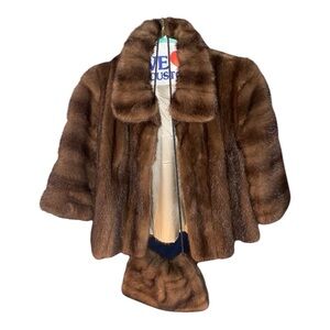Mink Brown Fur Coat with muff/ hand warmer